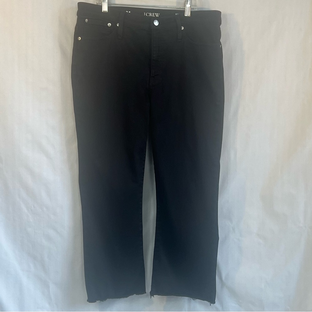 J. Crew Jeans Black 9” Demi Boot Crop Raw Hem Kicky Mid Rise EUC Size 31👍
